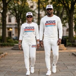 Jesus King Black Trucker Hat with Retro Stripes WHITE